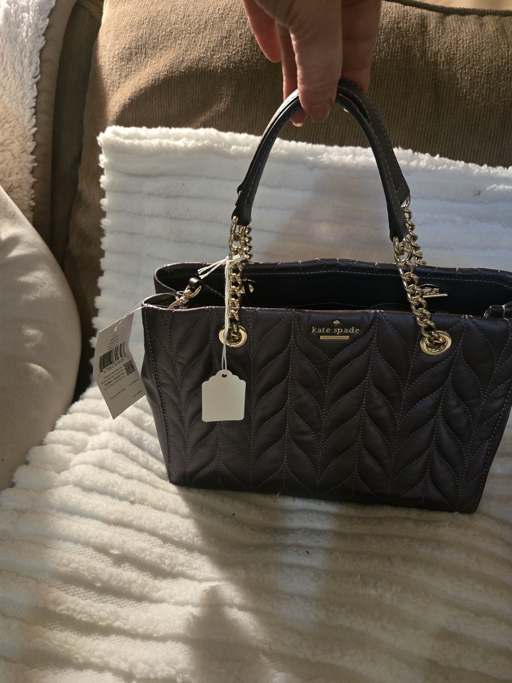 Kate Spade Quilted Leather Top-Handle Satchel in Dark Purple